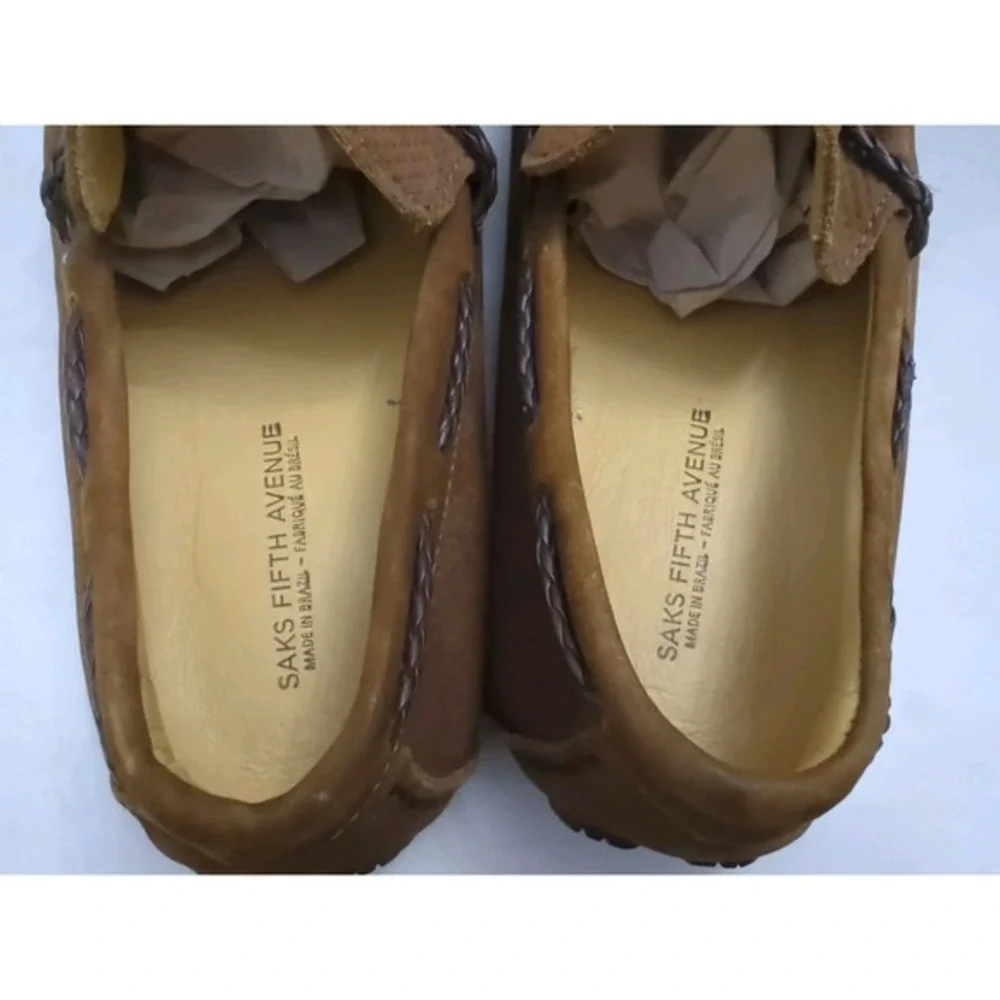 Vintage Saks Fifth Avenue Mens‎ Brown Leather Loafers Braided Tassel Sz 8.5M